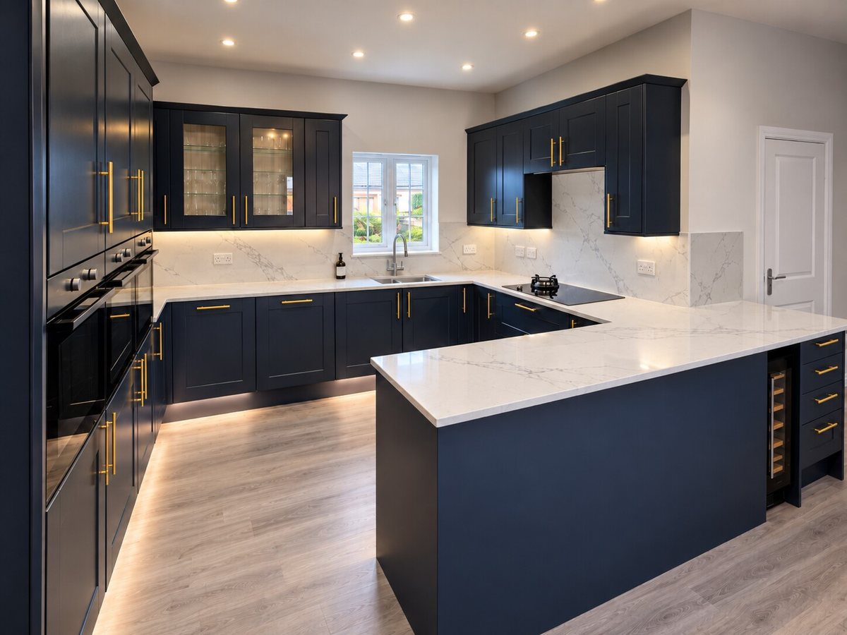Plinths, end panels and finished cabinet runs in our Huntingdon installation.
