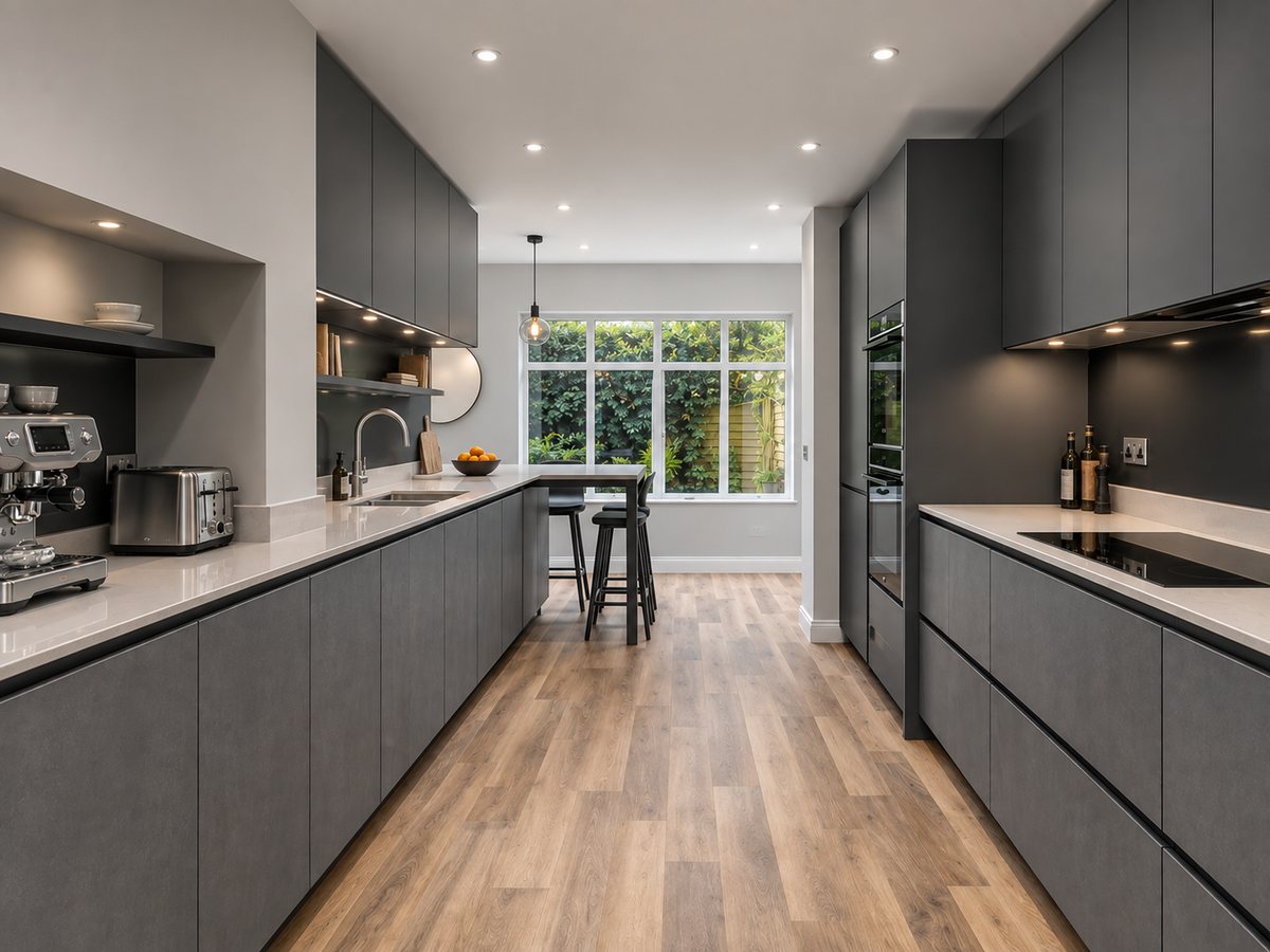 Dark grey kitchen kitchen installed by Cambridge Kitchen Solutions